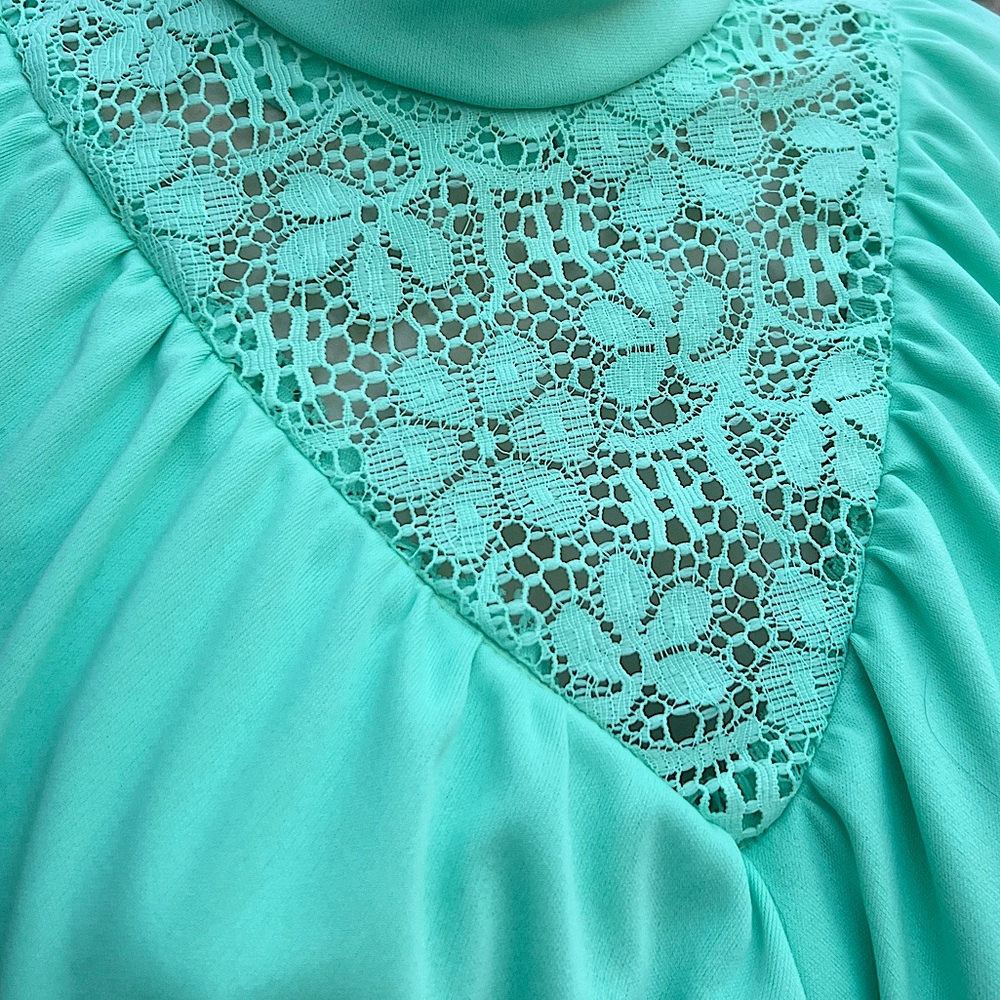 1970s Long Mint Green Prom Polyester Maxi Dress Size M / L - Picture 3 of 9